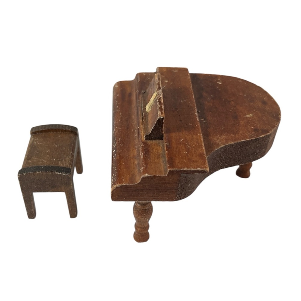 Vintage dollhouse miniature piano & stool